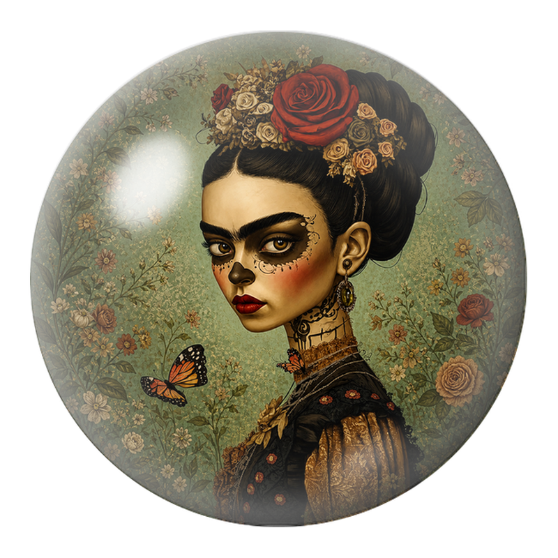 Cabochon en Verre Illustré Frida Gothique au Papillon 12 à 25mm