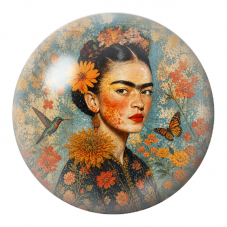 Cabochon en Verre Illustré Frida au Colibri et au Papillon Orange 12 à 25mm pour la Création de Bijoux Fantaisie - DIY