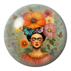 Cabochon en Verre Illustré Frida aux Papillons dans un Jardin de Fleurs 12 à 25mm pour la Création de Bijoux Fantaisie - DIY