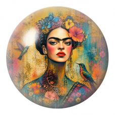 Cabochon en Verre Illustré Frida aux Deux Colibris dans les Fleurs 12 à 25mm pour la Création de Bijoux Fantaisie - DIY