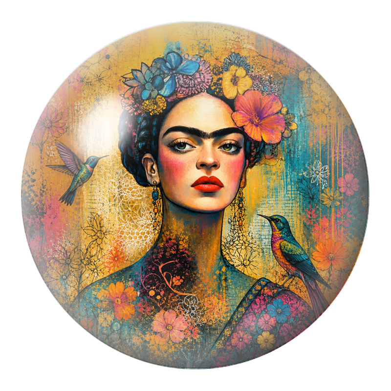 Cabochon en Verre Illustré Frida aux Deux Colibris dans les Fleurs 12 à 25mm