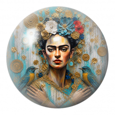 Cabochon en Verre Illustré Frida aux Deux Oiseaux Bleus 12 à 25mm pour la Création de Bijoux Fantaisie - DIY