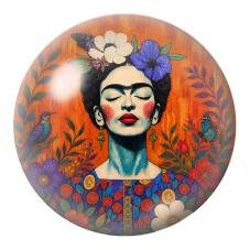 Cabochon en Verre Illustré Frida aux Colibris les Yeux Fermés 12 à 25mm pour la Création de Bijoux Fantaisie - DIY