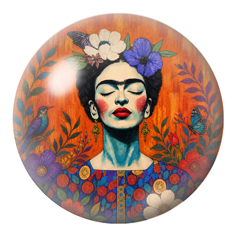 Cabochon en Verre Illustré Frida aux Colibris les Yeux Fermés 12 à 25mm