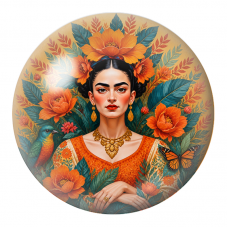 Cabochon en Verre Illustré Frida aux Fleurs d’Hibiscus Orange 12 à 25mm pour la Création de Bijoux Fantaisie - DIY
