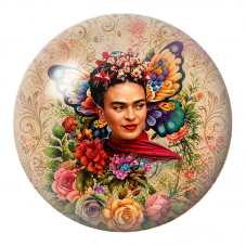 Cabochon en Verre Illustré Frida au Bouquet de Fleurs Colorées 12 à 25mm pour la Création de Bijoux Fantaisie - DIY