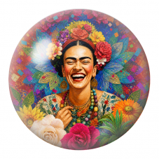 Cabochon en Verre Illustré Frida Riant dans un Jardin de Fleurs 12 à 25mm pour la Création de Bijoux Fantaisie - DIY