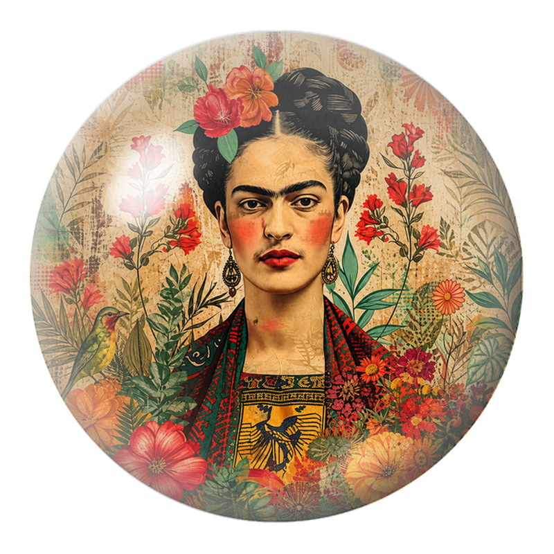 Cabochon en Verre Illustré Frida au Colibri dans le Jardin Rouge 12 à 25mm