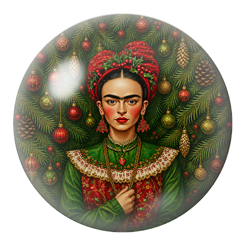 Cabochon en Verre Illustré Frida de Noël dans les Sapins 12 à 25mm