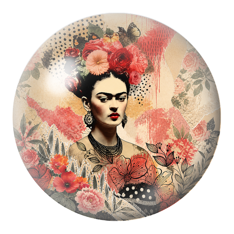 Cabochon en Verre Illustré Frida aux Fleurs et aux Papillons 12 à 25mm