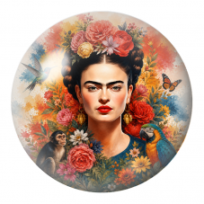 Cabochon en Verre Illustré Frida au Colibri, au Perroquet et au Singe 12 à 25mm pour la Création de Bijoux Fantaisie - DIY