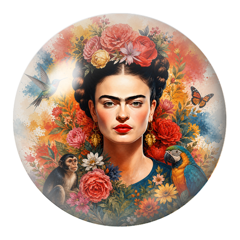 Cabochon en Verre Illustré Frida au Colibri, au Perroquet et au Singe 12 à 25mm