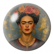 Cabochon en Verre Illustré Frida aux Roses Orange sur Fond Doré 12 à 25mm pour la Création de Bijoux Fantaisie - DIY