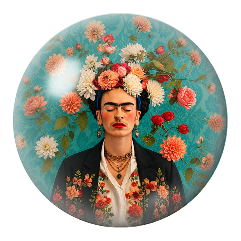 Cabochon en Verre Illustré Frida aux Fleurs les Yeux Fermés 12 à 25mm
