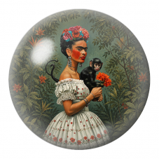 Cabochon en Verre Illustré Frida au Singe dans la Jungle 12 à 25mm pour la Création de Bijoux Fantaisie - DIY