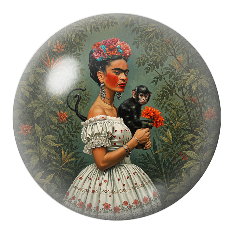 Cabochon en Verre Illustré Frida au Singe dans la Jungle 12 à 25mm