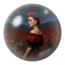 Cabochon en Verre Illustré Frida au Loup et au Corbeau sous la Lune 12 à 25mm pour la Création de Bijoux Fantaisie - DIY