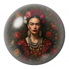 Cabochon en Verre Illustré Frida aux Oiseaux dans les Roses Sombres 12 à 25mm pour la Création de Bijoux Fantaisie - DIY