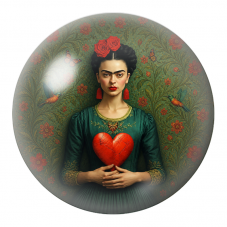 Cabochon en Verre Illustré Frida au Cœur Rouge et aux Colibris 12 à 25mm pour la Création de Bijoux Fantaisie - DIY