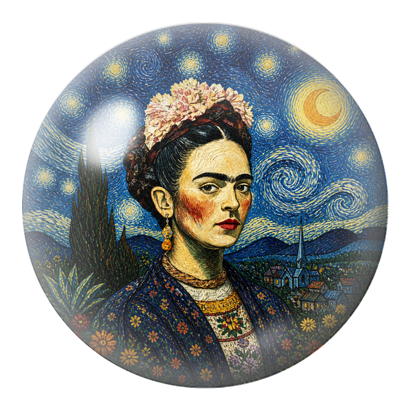 Cabochon en Verre Illustré Frida dans le Paysage Étoilé 12 à 25mm