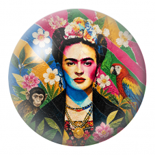 Cabochon en Verre Illustré Frida au Singe et au Perroquet en Collage Coloré 12 à 25mm pour la Création de Bijoux Fantaisie - DIY