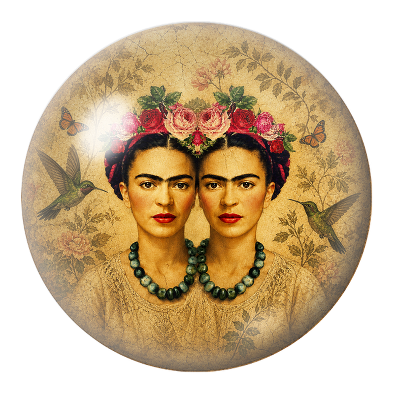 Cabochon en Verre Illustré Frida Double aux Deux Colibris 12 à 25mm
