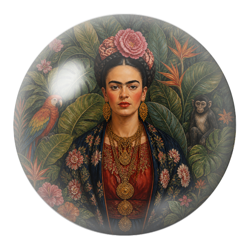 Cabochon en Verre Illustré Frida au Perroquet et au Singe dans la Jungle 12 à 25mm