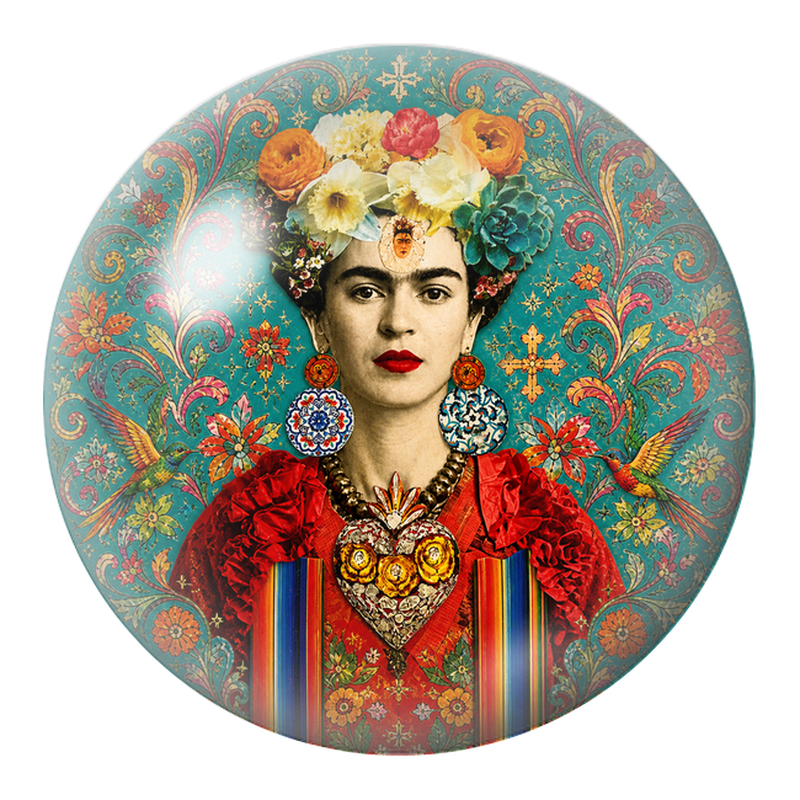 Cabochon en Verre Illustré Frida au Cœur Mexicain et aux Colibris 12 à 25mm
