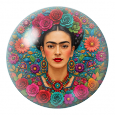 Cabochon en Verre Illustré Frida au Bouquet de Roses Multicolores 12 à 25mm pour la Création de Bijoux Fantaisie - DIY