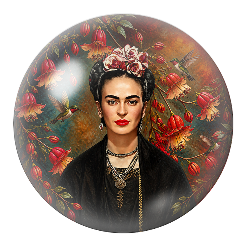 Cabochon en Verre Illustré Frida aux Colibris parmi les Fleurs Pendantes 12 à 25mm