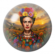 Cabochon en Verre Illustré Frida au Colibri dans la Vallée Fleurie 12 à 25mm pour la Création de Bijoux Fantaisie - DIY