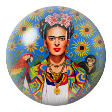 Cabochon en Verre Illustré Frida au Perroquet et au Singe sous les Tournesols 12 à 25mm pour la Création de Bijoux Fantaisie - D