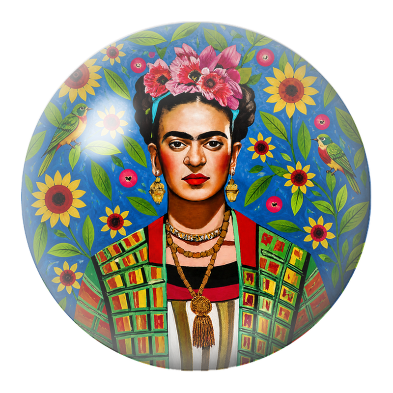 Cabochon en Verre Illustré Frida aux Oiseaux dans les Tournesols 12 à 25mm