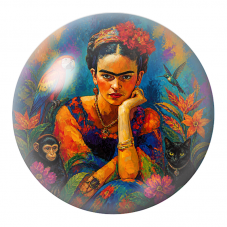 Cabochon en Verre Illustré Frida au Perroquet, au Singe et au Chat 12 à 25mm pour la Création de Bijoux Fantaisie - DIY