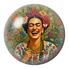Cabochon en Verre Illustré Frida Rieuse dans un Jardin Fleuri 12 à 25mm pour la Création de Bijoux Fantaisie - DIY