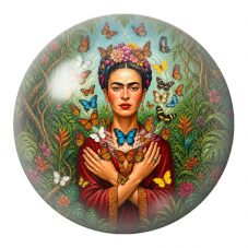 Cabochon en Verre Illustré Frida aux Papillons dans la Jungle 12 à 25mm pour la Création de Bijoux Fantaisie - DIY