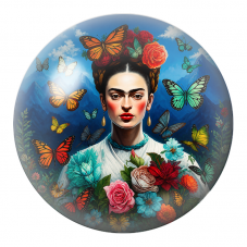 Cabochon en Verre Illustré Frida aux Papillons devant les Montagnes 12 à 25mm pour la Création de Bijoux Fantaisie - DIY