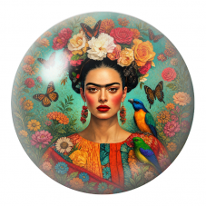 Cabochon en Verre Illustré Frida aux Papillons et aux Perroquets 12 à 25mm pour la Création de Bijoux Fantaisie - DIY
