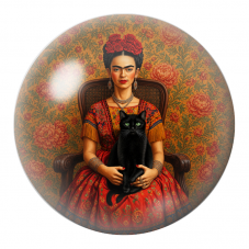 Cabochon en Verre Illustré Frida au Chat Noir dans le Fauteuil 12 à 25mm pour la Création de Bijoux Fantaisie - DIY