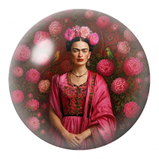 Cabochon en Verre Illustré Frida en Rose dans le Jardin de Pivoines 12 à 25mm pour la Création de Bijoux Fantaisie - DIY
