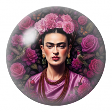 Cabochon en Verre Illustré Frida aux Colibris dans les Roses Violettes 12 à 25mm pour la Création de Bijoux Fantaisie - DIY