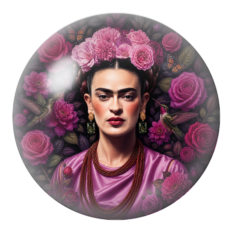 Cabochon en Verre Illustré Frida aux Colibris dans les Roses Violettes 12 à 25mm