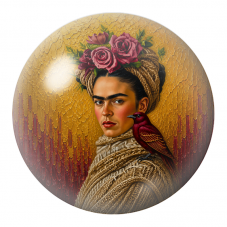 Cabochon en Verre Illustré Frida au Perroquet Rouge dans un Châle Tressé 12 à 25mm pour la Création de Bijoux Fantaisie - DIY