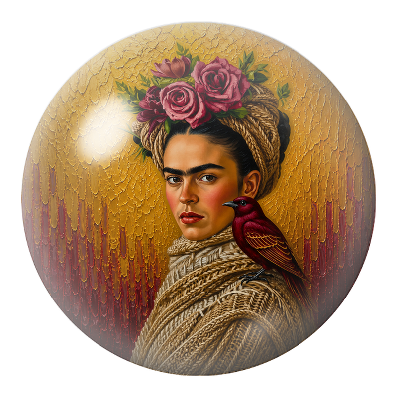 Cabochon en Verre Illustré Frida au Perroquet Rouge dans un Châle Tressé 12 à 25mm