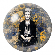 Cabochon en Verre Illustré Frida au Jardin Bleu et Or 12 à 25mm pour la Création de Bijoux Fantaisie - DIY