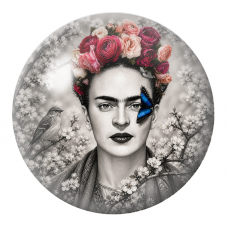 Cabochon en Verre Illustré Frida au Papillon Bleu dans les Fleurs Blanches 12 à 25mm pour la Création de Bijoux Fantaisie - DIY