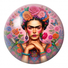 Cabochon en Verre Illustré Frida à la Rose entre les Lèvres et aux Colibris 12 à 25mm pour la Création de Bijoux Fantaisie - DIY