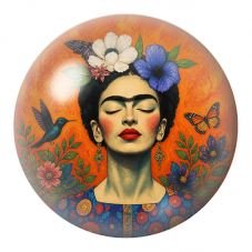 Cabochon en Verre Illustré Frida aux Colibris les Yeux Fermés 12 à 25mm pour la Création de Bijoux Fantaisie - DIY