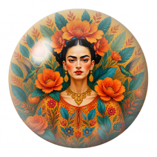 Cabochon en Verre Illustré Frida aux Deux Colibris dans les Fleurs Orange 12 à 25mm pour la Création de Bijoux Fantaisie - DIY