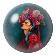Cabochon en Verre Illustré Frida de Profil aux Grandes Roses 12 à 25mm pour la Création de Bijoux Fantaisie - DIY